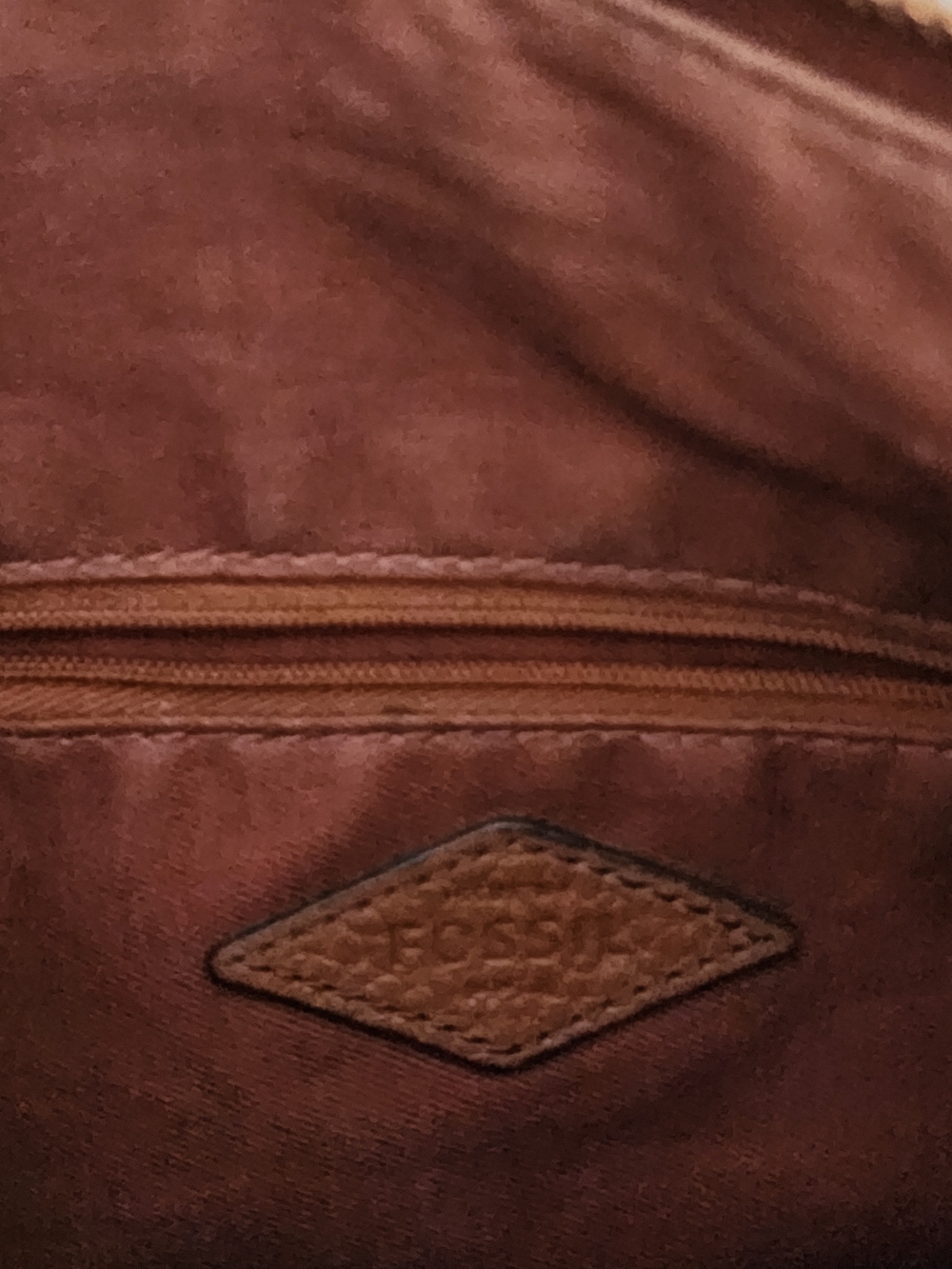 Fossil Two-Tone Chestnut Brown Leather Crossbody with Gold Accents - Picture 6 of 9